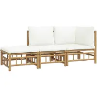 vidaXL Loungegrupp för trädgården med gräddvita dynor 3 delar bambu