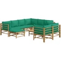 vidaXL Loungegrupp 10 delar gröna dynor bambu