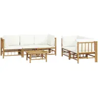 vidaXL Loungegrupp 6 delar gräddvita dynor bambu
