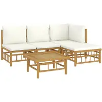 vidaXL Loungegrupp 5 delar gräddvita dynor bambu