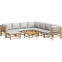 vidaXL Loungegrupp 9 delar ljusgråa dynor bambu