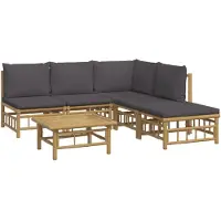 vidaXL Loungegrupp 6 delar mörkgrå dynor bambu