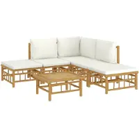 vidaXL Loungegrupp 6 delar gräddvita dynor bambu
