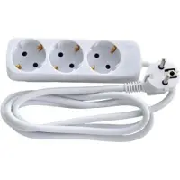 THORKILD LARSEN E-line 3-vägs dosa 3G1,0 - H05VV-F, vit m/Schuko, 230V/16A, plastkabel, 1,5 m