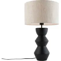 QAZQA Design bordslampa svart tygskärm ljusgrå 35 cm - Alisia