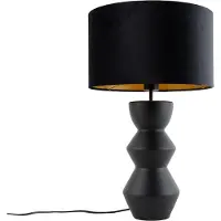QAZQA Design bordslampa svart sammetsskärm svart med guld 35 cm - Alisia