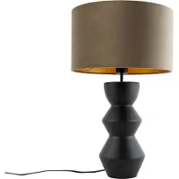 QAZQA Design bordslampa svart sammetskärm taupe med guld 35 cm - Alisia