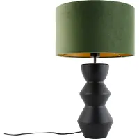 QAZQA Design bordslampa svart sammetsskärm grön med guld 35 cm - Alisia