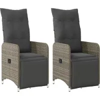 vidaXL Reclinerstolar för trädgård, set om 2 med grå kuddar i rotting, justerbar trädgårdsstol, reclinerstol 365702
