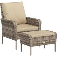vidaXL Reclinerstol for trädgården med fotpall ljusbrun konstrotting
