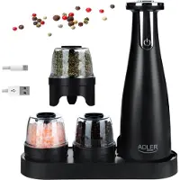 Adler AD 4449B, Set med salt- och pepparkvarnar, 150 ml, Stål, Svart, Akrylnitrilbutadienstyren (ABS), Lithium, 80 mm