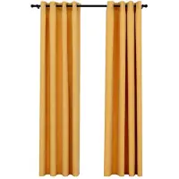 vidaXL Mörkläggningsgardin med öljetter linnelook 2 st gul 140x225cm