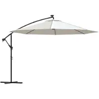 vidaXL Frihängande trädgårdsparasoll LEDs metallstång 350 cm sand