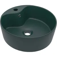 vidaXL Tvättställ med bräddavlopp matt mörkgrön 36x13 cm keramik