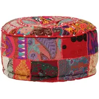 vidaXL Rund Puf Patchwork, Handgjord, 40X20 Cm, Röd