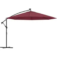vidaXL Frihängande parasoll med LED vinröd 350 cm
