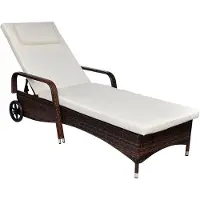 vidaXL Chaise Longue med Kudde 2 Hjul Brun Flätad Plast Solstol 42476