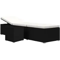 vidaXL Solsäng med dyna & bord konstrotting gräddvit