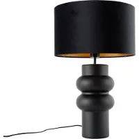 QAZQA Design bordslampa svart sammetsskärm svart med guld 35 cm - Alisia