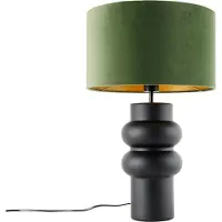 QAZQA Design bordslampa svart sammetskärm grön med guld 35 cm - Alisia