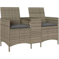 vidaXL Soffa för trädgård 2 platser med bord och kuddar i flätad resin, utemöbel, trädgårdssalong, möbel 4003886