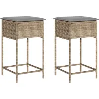 vidaXL Barstolar för trädgården med dynor 2 st beige konstrotting