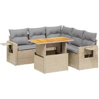 vidaXL Soffgrupp för trädgården med dynor 6 delar beige konstrotting