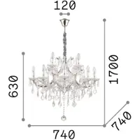 Ideal Lux Kristall ljuskrona Napoleon, dimbar, Mässing / guld, Vardagsrum / matsal, Metall, Kristall takkrona
