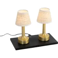 QAZQA Set med 2 bordslampor guld med beige RGBW laddningsbara - Elise