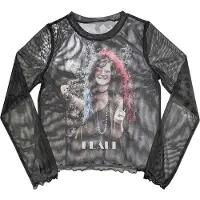Ginza.se Janis Joplin: Ladies Long Sleeve Crop Top/Pearl Garden (Black) (Mesh) (X-Small)