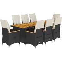 vidaXL Caféset med dynor 9 delar konstrotting svart