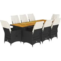 vidaXL Caféset med dynor 9 delar konstrotting svart