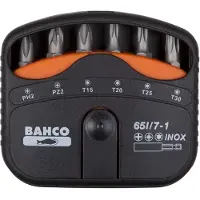 Bahco 65I/7-1 Bit-Set 7 delar Stjärnspår Phillips, Stjärnspår Pozidriv, Ytter-sexkant (TX)