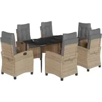 vidaXL Matgrupp för trädgården med dynor 7 delar mixbeige konstrotting