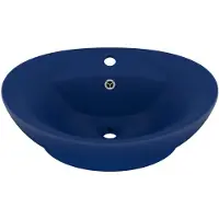 vidaXL Ovalt handfat med bräddavlopp matt mörkblå 58,5x39 cm keramik