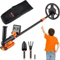 Vevor metalldetektor för barn, 15,2 cm vattentät sökspole med LCD-skärm, justerbar 66 cm - 91,4 cm gulddetektor, lätt kolfiberstam för juniorer och ungdomar. Detektering av guldmyntskatter.
