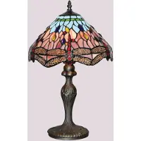 Searchlight Tiffany bordslampa Dragonfly, Brun / mässing, Vardagsrum / matsal, Metall, Tiffany, Bordslampa