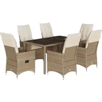 vidaXL Matgrupp för trädgården med dynor 7 delar beige konstrotting