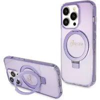 GUESS Ring Stand Script Glitter MagSafe-fodral för iPhone 13 Pro / 13 - lila