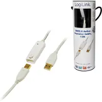 Logilink USB-kabel USB 2.0 USB-A kontakt, USB-A uttag 12.00 m Vit guldpläterad kontakt, UL-certifierad UA0092
