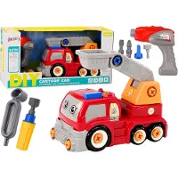 Leantoys lastbil med bom, byggset, tecknad, röd