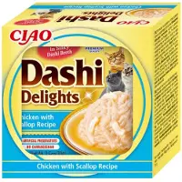 Inaba Foods DASHI kompletterande kattmat – buljong med kyckling & pilgrimsmusslor 70 g