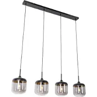 QAZQA Design Hänglampa Svart med Guld och Rökglas 4-ljus - Kyan