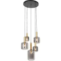 QAZQA Smart pendellampa svart med guld och rökglas inkl. 5 Wifi A60 - Zuzanna