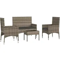 vidaXL Trädgårdsmöbelset 4 st med kuddar Grå hartsrotting, Outdoor Lounge Set, Möbelset 319497