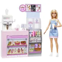 Barbie Mattel - Barbie Coffee Shop Lekset With Blonde Barista Docka