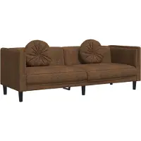 vidaXL Soffa med kuddar 3-sits brun konstmocka