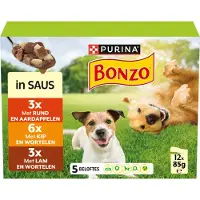 Bonzo Purina (Friskies) med nötkött, kyckling, lamm i sås måltidspåsar våtfoder hund