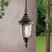 Orion Traditionell pendellampa PAULA med mönstrat glas Paula, Brun / rost, Aluminium / grå / zink, Lantlig / rustik