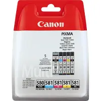 Canon PGI-580BK/CLI-581 BK/C/M/Y Multipack - 5-pack - svart, gul, cyan, magenta, svartfärgad - original - hängande låda - bläcktank - för PIXMA TS6...